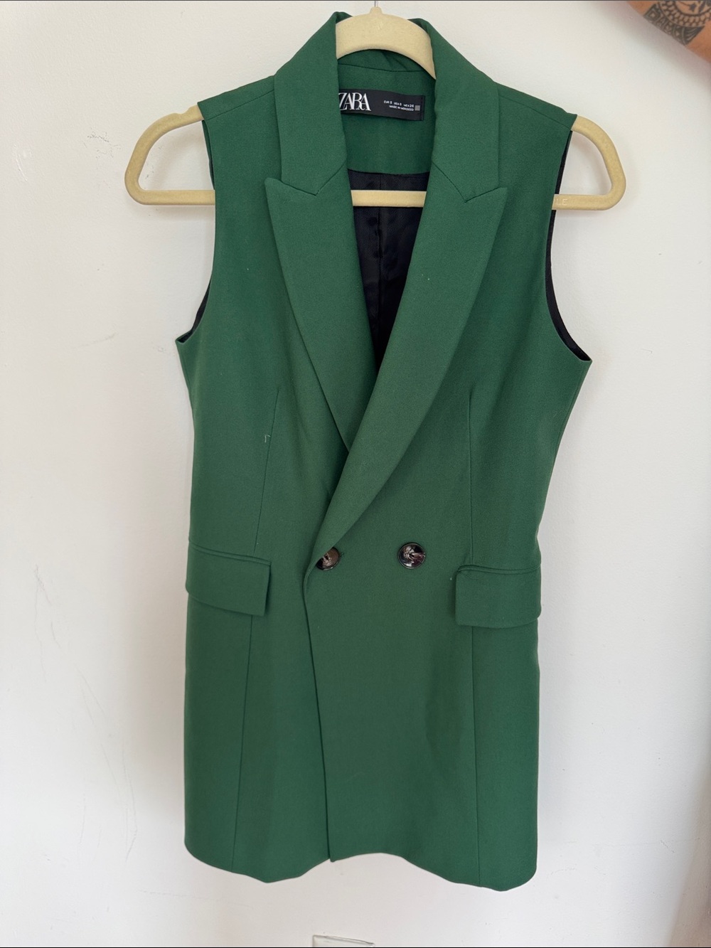 Zara Forest Green Sleeveless Double-Breasted Blazer Dress